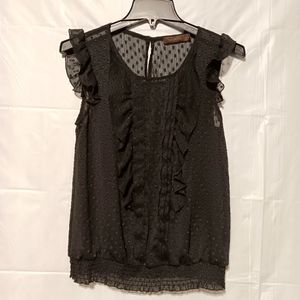 The Limited EUC Women's Cap Sleeve Blouse, Sheer Black with Ruffles, Small